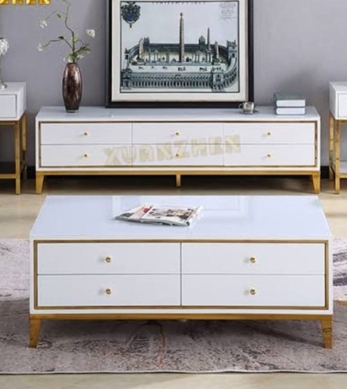 Ceramic Top Coffee Table with gold chrome legs