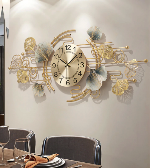 Chinese Luxury Wrought Iron Ginkgo Biloba Wall Clocks 1