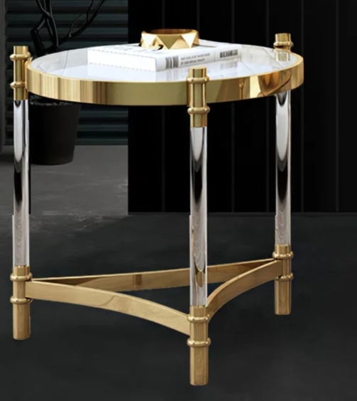Saclateni Round White Glass Top Side Table With Gold Frame_ZZAMs